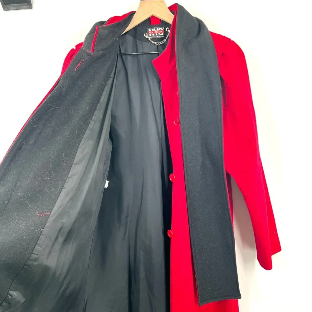 Vintage union made NYG new york girl red wool trench coat glamorous chic‎ 16